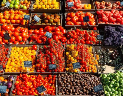 Display outside Brothers Fruit and Vegetables shop, East Dulwich, London, England, UK