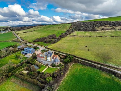 Farms over Swyre and West Bexington from a drone, West Bexington Nature Reserve, S W Coast Path,