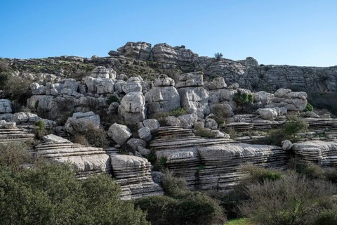 Bizarre limestone rock formations, El Torcal nature reserve, Torcal de Antequera, Malaga province,