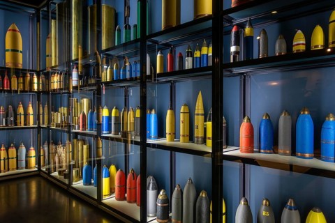 British and German WW1 colour coded artillery shells at WWI Passchendaele Museum about the Third