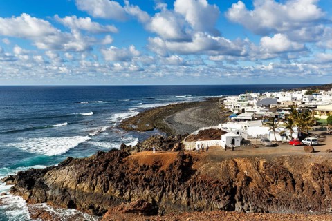 Fishing village on the rocky west coast, black lava coast, coastline, Cumulus, El Golfo, Yaiza,