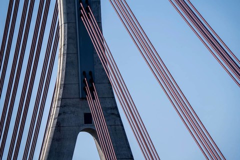 Wesel Rhine bridge, cable-stayed bridge, bridge piers and bridge cables, steel cables