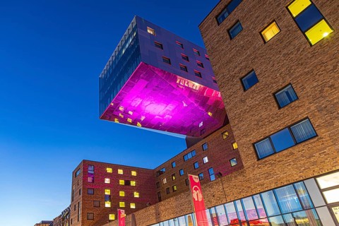 Spreeufer and Hotel nhow Berlin near the Oberbaum Bridge in Berlin, Germany, Europe