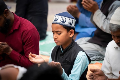 Muslims perform the Friday prayers at a Mosque in the holy month of Ramadan, on 21 March 2025 in