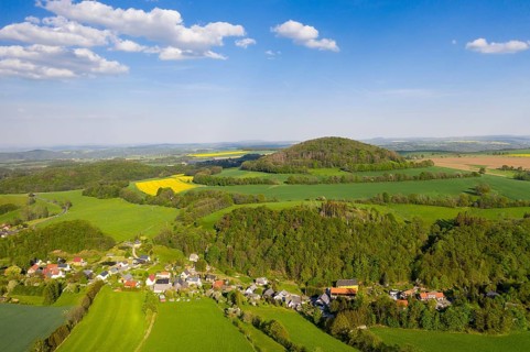 Landscape in the Osterzgebirge with Niederfrauendorf and Luchberg from above, Glashütte,