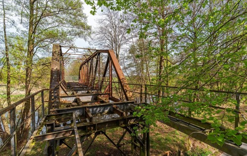 Lost place, disused rusty railway bridge in the forest, Finow Canal, Liebenwalde, Oberhavel,