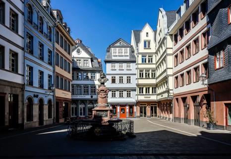 New Old Town, Hühnermarkt with Friedrich Stoltze Fountain, Frankfurt am Main, Hesse, Germany,
