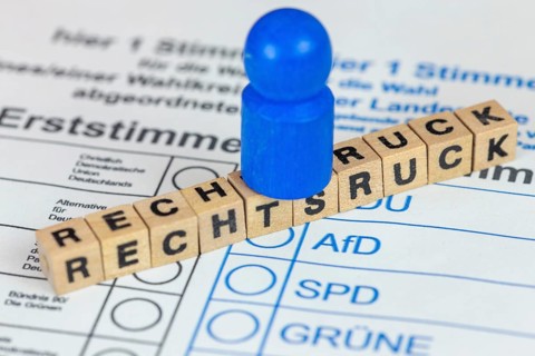 Symbolic image of the shift to the right in Germany: Symbolic ballot paper with letter cubes and a