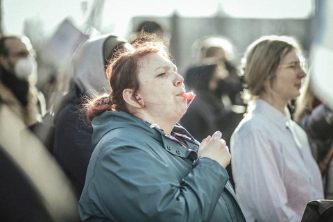 Protesters at a demonstration against the final rally of Beatrix von Storch and the AfD in the