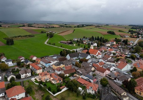Drone image, view of the village, Mettmach, Innviertel, Upper Austria, Austria, Europe