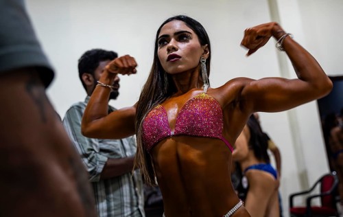 Female participants gets ready backstage as they prepare for the 4th Ms Saraighat all India classic