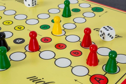 Close-up of the German board game MENSCH ÄRGERE DICH NICHT