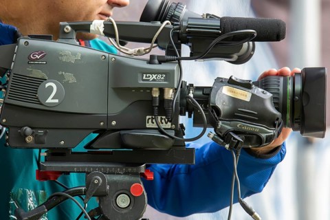 Television camera at a third division match (football) in Germany