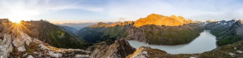 Panorama, Picturesque mountain landscape at the summit Mont de la Blana at sunset, view of blue
