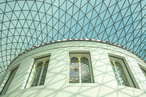 Great Court, inner courtyard with modern domed roof, steel and glass construction, British Museum,