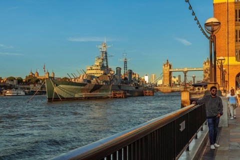 HMS Belfast and Tower Bridge, London, England, Great Britain, London, South of England, Great