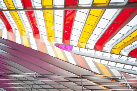 Liège-Guillemins railway station, architect Santiago Calatrava, colourful roof, close-up, metal