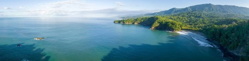Aerial view, ocean and coast with rainforest, Playa Ventanas, Puntarenas province, Costa Rica,