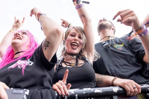 Adenau, Germany, 8 June 2024: Fans listen to Electric Callboy at Rock am Ring. The festival takes
