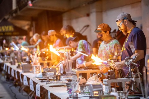 Detroit, Michigan, Artists create glass and other artworks at the Michigan Glass Project's annual