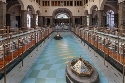 Historic fountain hall, inaugurated in 1842, replaced by a new building in 1911, Bad Kissingen,