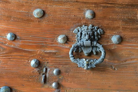 Door knocker, pilgrimage church Madonna del Sasso, Locarno, Canton Ticino, Switzerland, Europe