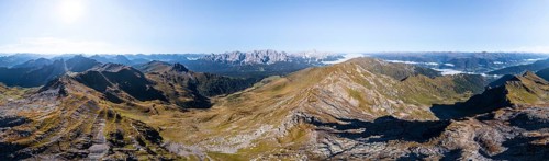 Alpine panorama, aerial view, Carnic High Trail, Carnic main ridge, Carnic Alps, Carinthia,