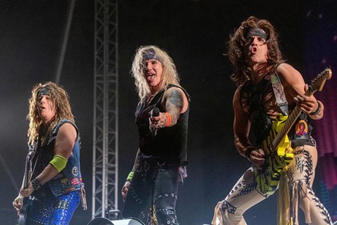 Copenhagen, Denmark - 19.6.2024: Spyder (bassist), Michael Starr (singer) and Satchel (guitarist)
