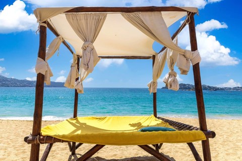 Mexico, Acapulco resort beaches and scenic ocean views near Zona Dorada Golden Beach zone, Central