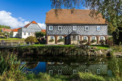 Half-timbered house in Obercunnersdorf, Oberlausitzer Bergland, Saxony, Germany, Europe