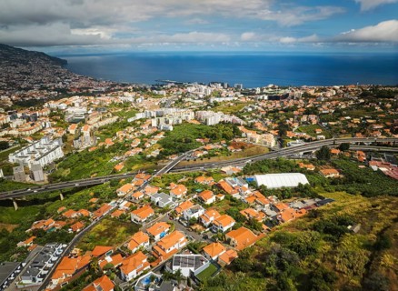 Aerial drone view of Funchal town, Madeira island, Portugal, Europe