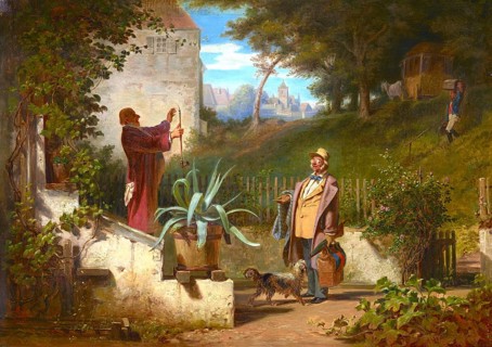 Die Jugendfreunde, Painting by Carl Spitzweg, Historic, digitally restored reproduction from a 19th