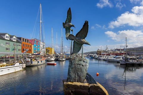 Battle of the Birds sculpture, tribute to Nólsoyar Páll, 18th century Faroese national hero in the