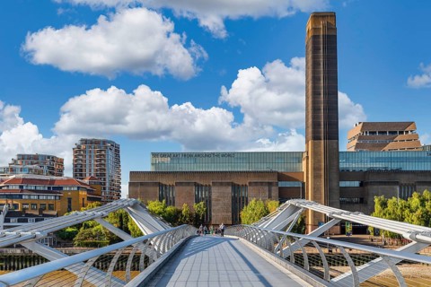Millennium Bridge over the Thames and Modern Tate Gallery, London, England, Great Britain