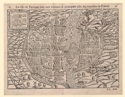 City map of Paris in 1568, France, reproduction from a model from that time, historical, digitally