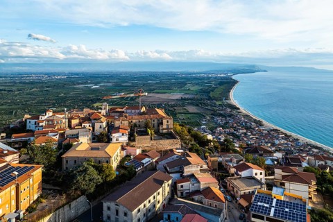 Nicotera from a drone, Vibo Valentia, Calabria, Italy, Europe