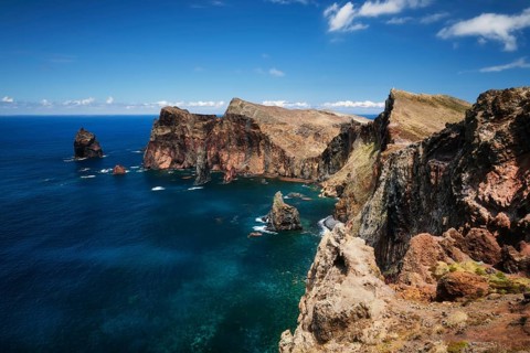 Madeira Island scenic rugged landscape, Ponta do Sao Lorenco cape, Miradouro do Abismo viewpoint.