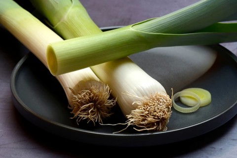 Leek, leek sticks on a plate, leek
