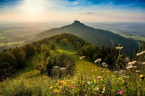 Hohenzollern Castle, sunset, Hechingen, Swabian Alb, Baden-Württemberg, Germany, Europe