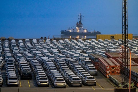 Parking space for import vehicles, hundreds of Hyundai Ioniq, electric cars, waiting for onward
