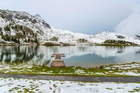 Bettmersee, mountain lake, alpine, bathing, swimming, footbridge, wooden footbridge, tranquillity,