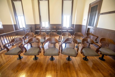 Sumner, Mississippi - The jury's chairs at the Tallahatchie County Courthouse, site of the Emmett