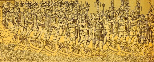 Relief on the Forum Traiani or Foro di Traiano, Trajan's Forum, Roman soldiers in weapons and