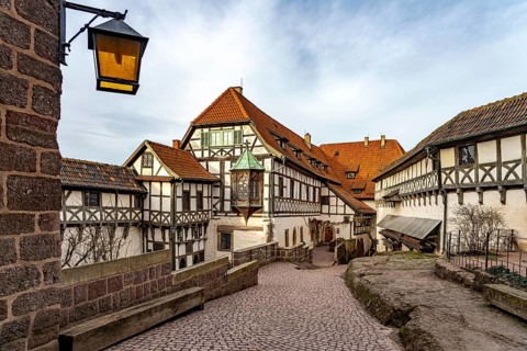 Bailiwick with the Nuremberg Oriel, Wartburg Castle, UNESCO World Heritage Site in Eisenach,