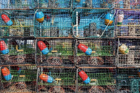 Shell Beach, Louisiana - Traps for blue crabs on a dock in St. Bernard Parish, southeast of New