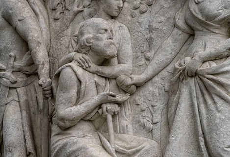 Detail photo, figures and sculptures at the base of the Queen Louise Monument, in the Großer
