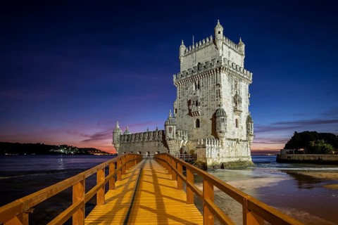 Belem Tower or Tower of St Vincent, famous tourist landmark of Lisboa and tourism attraction, on