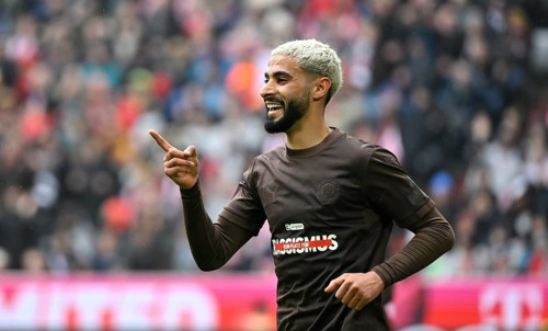 Goal celebration Elias Saad FC St. Pauli (26) Allianz Arena, Munich, Bavaria, Germany, Europe