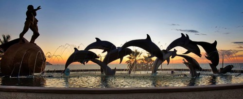 Mazatlan, Mexico-10 April, 2019: Famous Mazatlan sea promenade (El Malecon) with ocean lookouts and