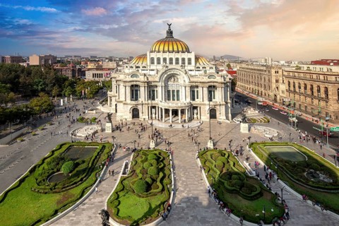 Landmark Palace of Fine Arts (Palacio de Bellas Artes) in Alameda Central Park near Mexico City